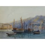 H.Calwell, watercolour, 'Sundown, Looe Harbour', 25cm x 35cm.