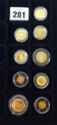 Nine various miniature commemorative gold coins (9)