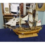 Scale model of HMS Pandora fully rigged over detailed deck and open gun ports, length 80cm, height
