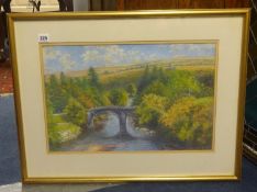 John Staddon, pastel, 'Huckaby Bridge, Dartmoor', signed 1992, 32cm x 51cm.