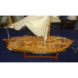 A scale model of a sailing ketch, length 62cm, height 52cm.