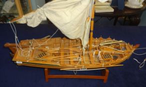 A scale model of a sailing ketch, length 62cm, height 52cm.