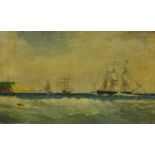 William Calvert, oil on panel, 'Shipping in the Sound, Plymouth', with Plymouth label verso,