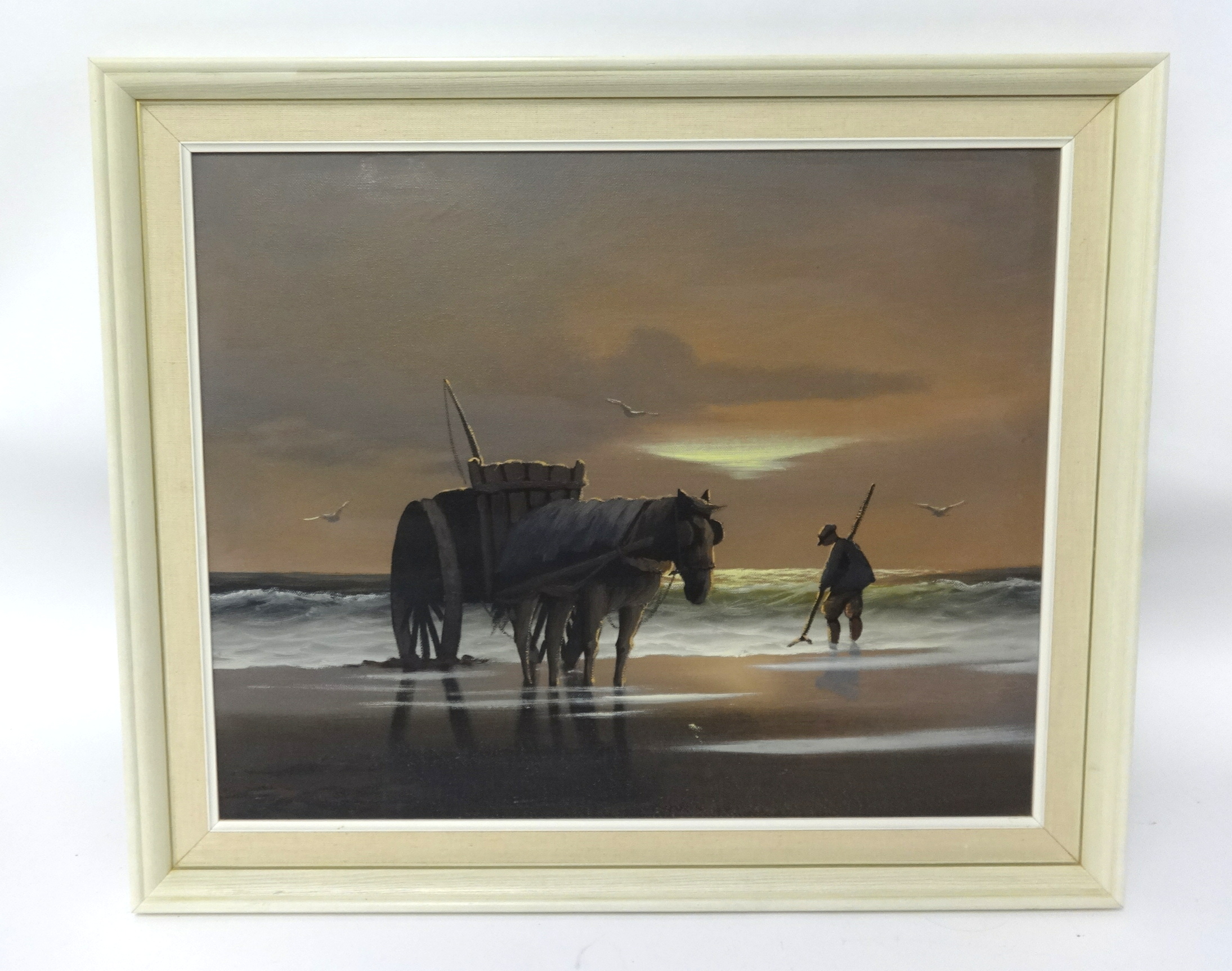 Willem Martens (Dutch School, Born 1912), signed oil on canvas, 'Horse and Cart, Beach Scene',