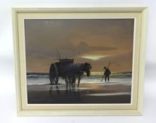 Willem Martens (Dutch School, Born 1912), signed oil on canvas, 'Horse and Cart, Beach Scene',