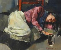 Robert Lenkiewicz (1941-2002), an early original oil on canvas, signed, 'Lelya Sleeping', 28cm x