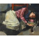 Robert Lenkiewicz (1941-2002), an early original oil on canvas, signed, 'Lelya Sleeping', 28cm x