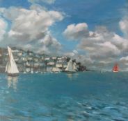 Jill Hudson (current artist living and working in Cornwall) 'To Polruan' - 71cm x 71cm x 3.8cm -