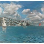Jill Hudson (current artist living and working in Cornwall) 'To Polruan' - 71cm x 71cm x 3.8cm -
