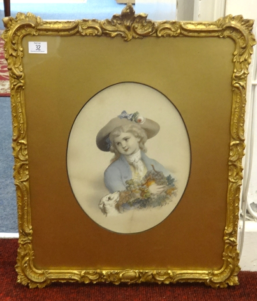 A pair of Victorian hand embellish portraits of children in gilt gesso frames and oval gilt - Image 2 of 2