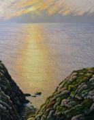 Sarah Vivien (born 1953-), West Penwith, Cornwall art, oil on canvas, signed, 'Lands End', 75cm x