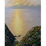 Sarah Vivien (born 1953-), West Penwith, Cornwall art, oil on canvas, signed, 'Lands End', 75cm x