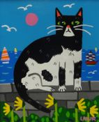 Arth Lawr, 'A Cat on Hoe Road', signed and dated 2018, original acrylic on board, 15cm x 12cm,