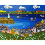 Brian Pollard, original acrylic on board, signed 'St Ives Harbour, 1992', 59cm x 74cm. Provenance;