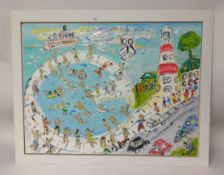 Sean Hayden, original oil on canvas, 'Plymouth Hoe, Summer', signed, approx 75cm x 100cm,