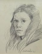 Robert Lenkiewicz (1941-2002), signed pencil sketch of a young girl R38cm x 30cm.
