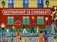 Brian Pollard, oil on board, 'Restaurant Le Consulat Paris June 91', 15cm x 19cm.