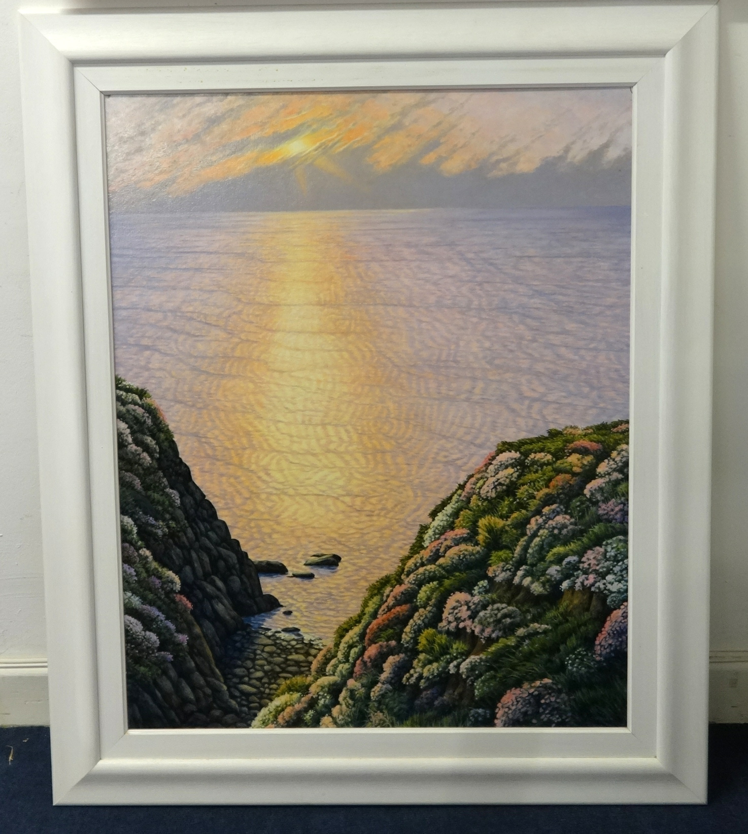 Sarah Vivien (born 1953-), West Penwith, Cornwall art, oil on canvas, signed, 'Lands End', 75cm x - Image 2 of 2