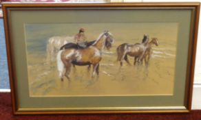 Robert Lenkiewicz (1941-2002), 'Horses in a Lake', pen, ink and watercolour, circa 1969, 22cm x 40cm
