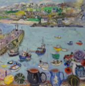 Linda Weir, contemporary St.Ives, Cornwall artist, modernist, expressionistic paintings (born