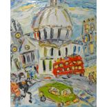 Sean Hayden, original oil on canvas, 'St Pauls Cathedral, London', unframed, signed, approx 61cm x