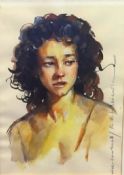Robert Lenkiewicz (1941-2002), signed watercolour, 'Portrait of Louise Courtnell', signed and titles