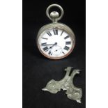 An over sized nickel cased open face and keyless pocket watch,