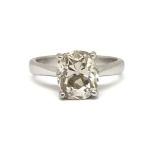 A fine 18ct diamond solitaire ring, set with an old cushion cut single stone, weighing approx 2.