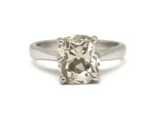 A fine 18ct diamond solitaire ring, set with an old cushion cut single stone, weighing approx 2.