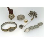 Various dress jewellery, also a ladies Buren wristwatch and another.