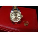 Rolex, a ladies stainless steel and gold Datejust wristwatch with diamond dot dial, Guarantee No.