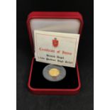 Pobjoy Mint, replica gold British Angel, approx 6.22gms, with certificate (1/10 ounce), cased.