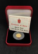 Pobjoy Mint, replica gold British Angel, approx 6.22gms, with certificate (1/10 ounce), cased.