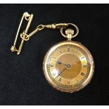 A 9ct gold open face, keyless pocket watch in original box, Staffer and Co, IWC Swiss, import mark