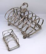 Victorian six division toast rack and another miniature toast rack (2), approx 10.34oz.