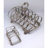 Victorian six division toast rack and another miniature toast rack (2), approx 10.34oz.