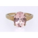 A modern morganite dress ring set in yellow gold, stamped 9k, ring size O.