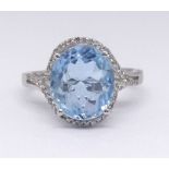 An 18k white gold and diamond ring set with an oval aquamarine approx 3.05ct, diamonds approx 0.25ct
