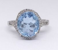 An 18k white gold and diamond ring set with an oval aquamarine approx 3.05ct, diamonds approx 0.25ct