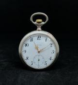Zenith, a silver open face and keyless pocket watch circa 1919, Swiss made.