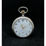 Zenith, a silver open face and keyless pocket watch circa 1919, Swiss made.