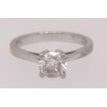 A diamond solitaire ring set in platinum, the round brilliant diamond approx 0.50cts, clarity VS1,