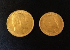 A Edward VII 1902 gold sovereign and a 1910 gold half sovereign (2).