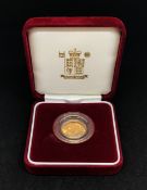 Royal Mint, 2007 UK gold proof half sovereign with certificate, cased and boxed.