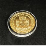 Westminster Mint, a gold replica Henry VII sovereign, in 9ct gold, diameter 38mm, approx 31.1gms.