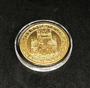 Westminster Mint, a gold replica Henry VII sovereign, in 9ct gold, diameter 38mm, approx 31.1gms.