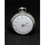 A Georgian silver pair cased pocket watch, London 1820, signed, W. Sansom, London.