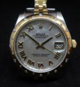 Rolex, a fine ladies stainless steel gold and diamond Datejust wristwatch with original box, outer