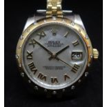 Rolex, a fine ladies stainless steel gold and diamond Datejust wristwatch with original box, outer