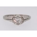 A 18ct white gold and platinum diamond solitaire ring, the single stone approx 0.5cts, ring size L.